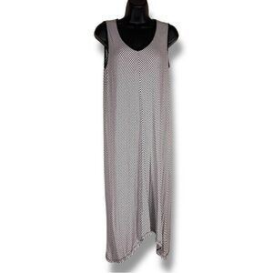 Medium Sunday White Black Sleeveless Tank Dress Lightweight Below Knee Stretch